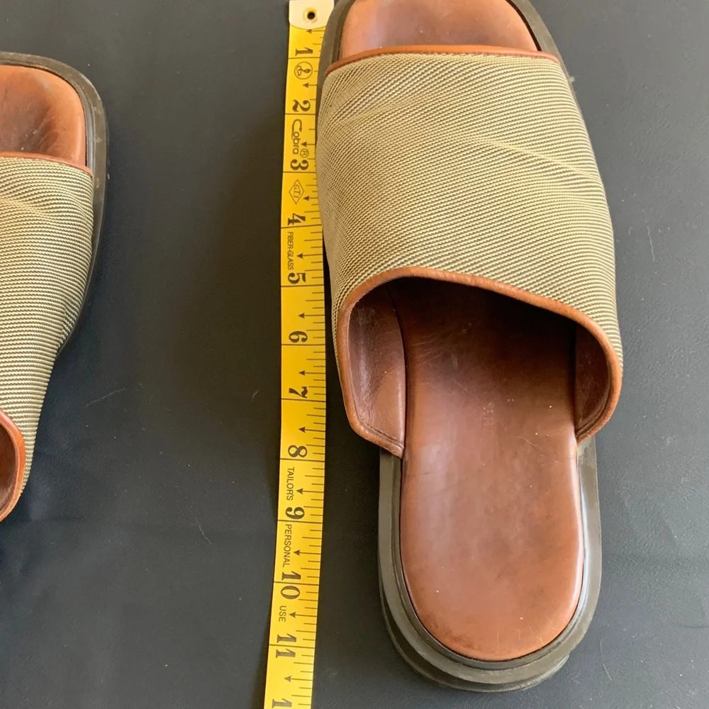 Made in Italy Leather Slide Sandals Neutral Tan Brown Cushioned Footbed Comfort